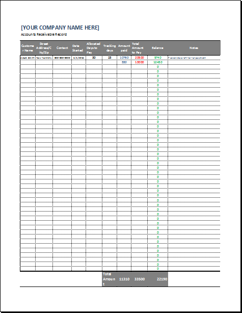 Accounts Receivable Ledger Template For EXCEL Document Hub