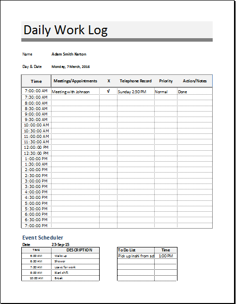 Work Log Template Excel For Your Needs