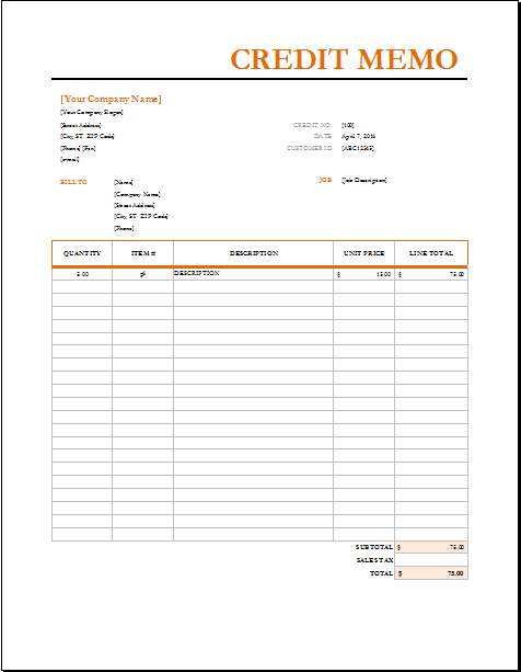 Editable Credit Memo Templates Download Sample Files