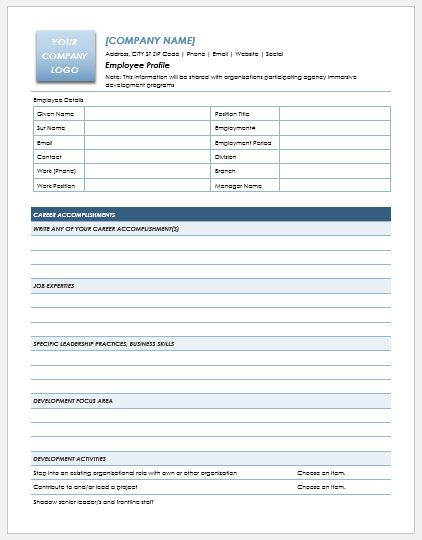 Editable Employee Profile Template for MS WORD | Document Hub