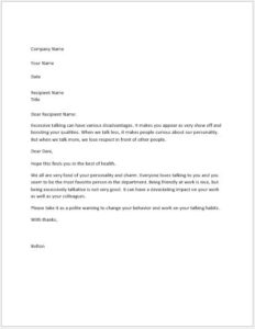 Warning Letter for being Talkative at Work | Document Hub