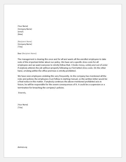 Reprimand Letters to Employee for Breach of Policy | Document Hub