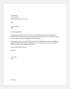 Complaint Letter To Boss About Co-worker's Behavior 