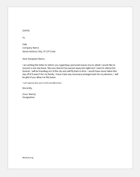 5 One Day Leave Requests For Personal Reason Document Hub
