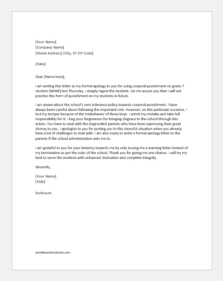 Apology Letters for Corporal Punishment | Document Hub