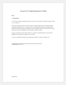 Circular for Timing Maintenance in Office