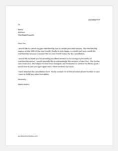 Gym Cancellation Letters for MS Word | PDF Download | Document Hub