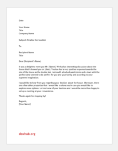 Letter from Real Estate Agent to his Client | Document Hub