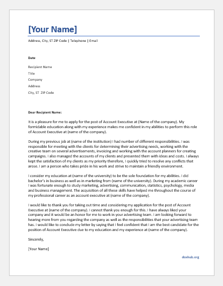 best cover letter for account executive position
