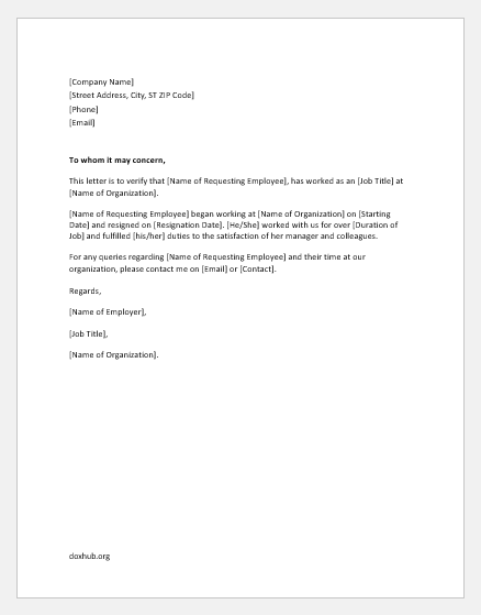 Work Experience Request Letter Sample