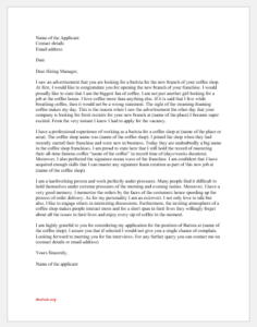 Cover Letter for Barista SAMPLE Template | Document Hub