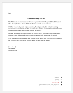 work experience letter format for higher education