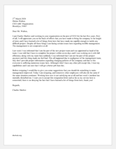 Resignation Letter for Terrible Management | Document Hub