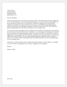 Complaint Letter of Unprofessional Behavior of Manager