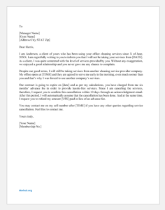 Letter requesting cancellation of cleaning services