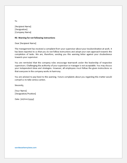 Disciplinary Action Letter Template