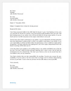 Complaint Letter to Bank for Closing Account