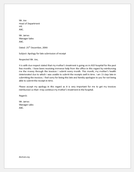Apology Letter For Late Submission Of Invoice Document Hub 