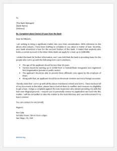 Complaint Letter to Bank for Denial of Loan