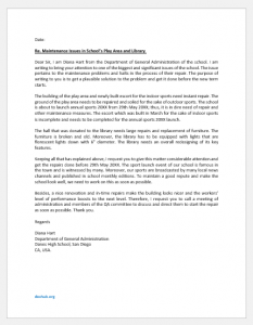 Letter on maintenance issues in school