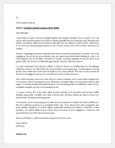 Complaint Letter against Sweeper